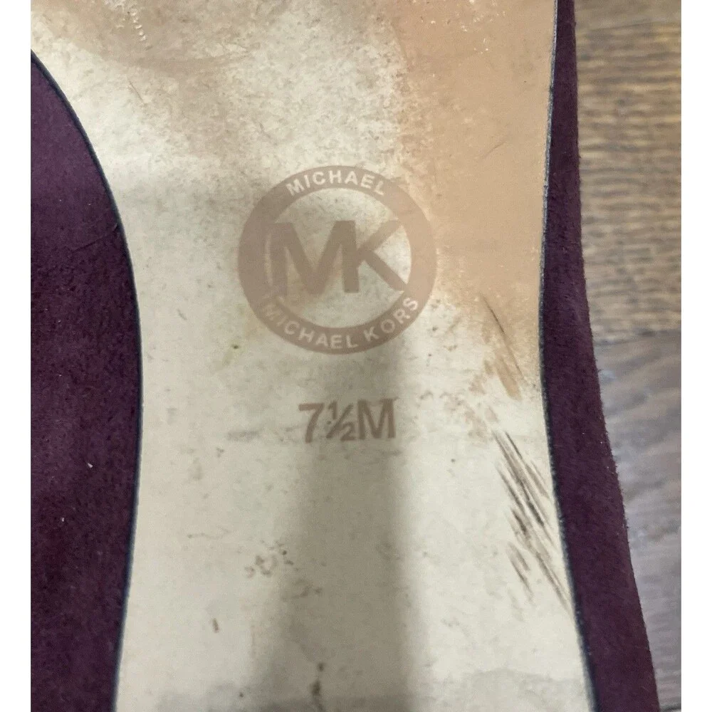 Michael Kors Gloria Women's 7.5 Plum Suede Ballet Flats Gold Buckle Slip-On Shoe